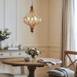 Vintage French Retro Crystal Lantern Chandelier
