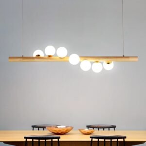 Solid Wood White Glass Balls Pendant Light