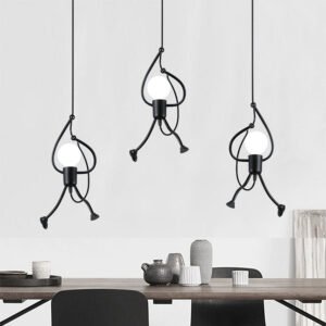 Vintage Iron Little Man Cartoon Chandelier Lamps